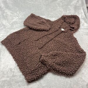 Umgee Women Brown Sherpa Fleece Hoodie Pullover Sweatshirt Size‎ S